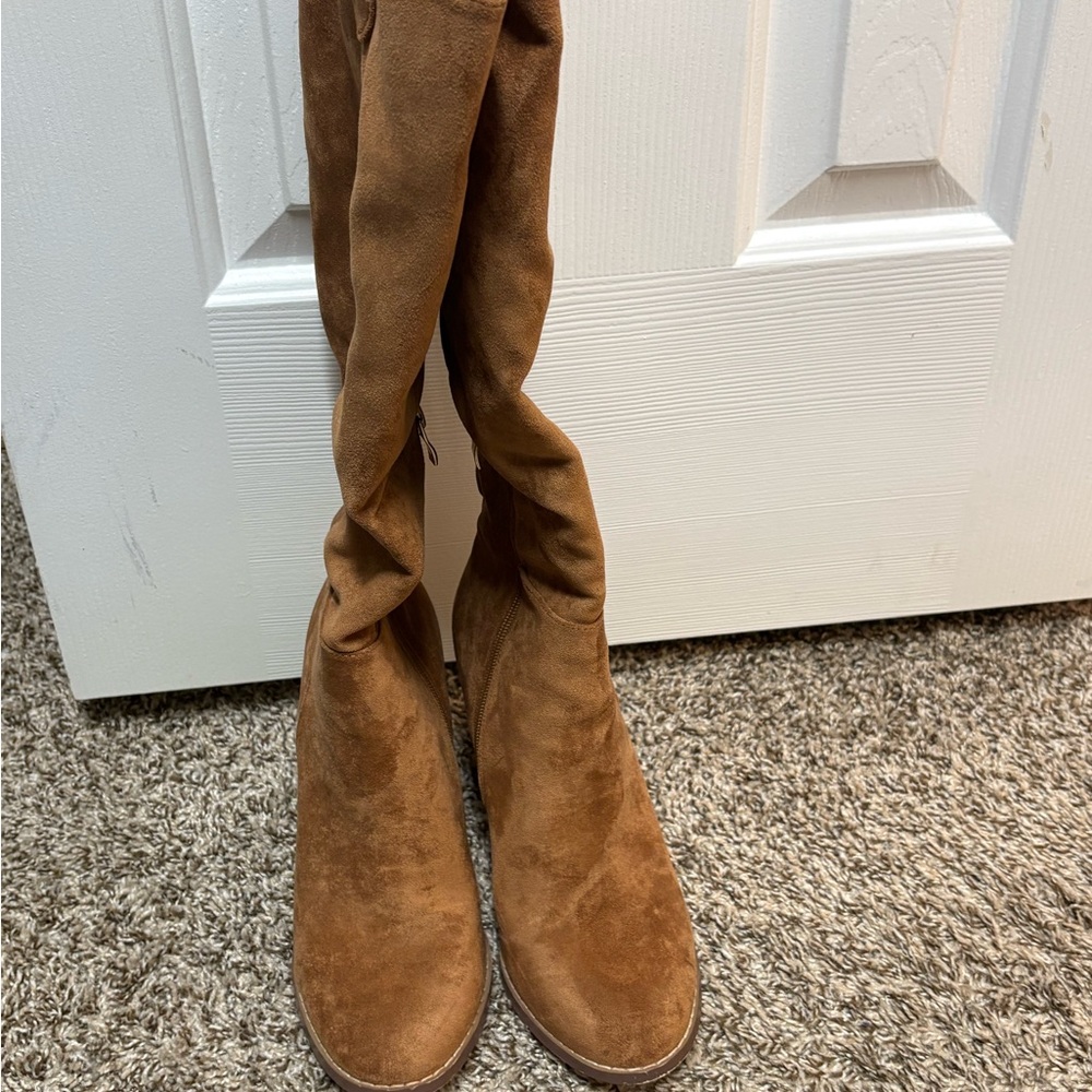 Brown Suede Knee-High Boots